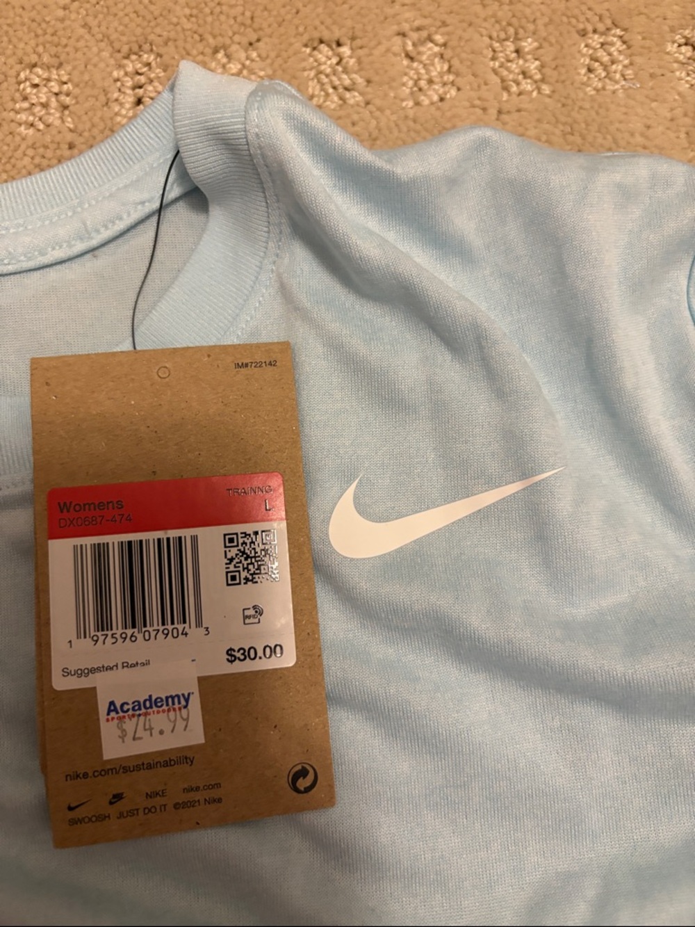 Nike Women’s Pale Blue Short Sleeve Crew Tee with Swoosh - Picture 2 of 4